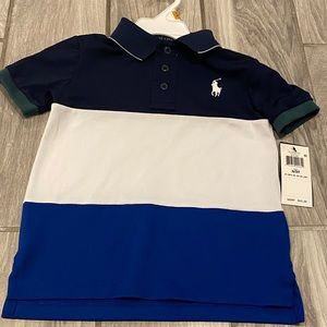 Green white and blue polo shirt